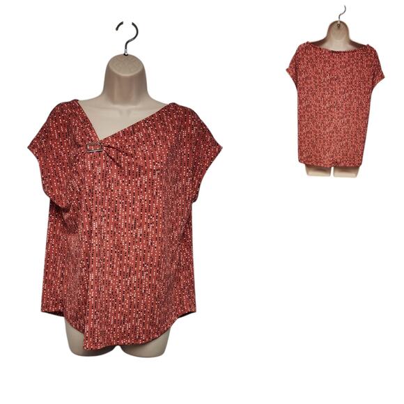 Adrienne Vittadini Womens V-Neck Sleeveless Top Blouse Multi Red Size Large - Picture 1 of 8
